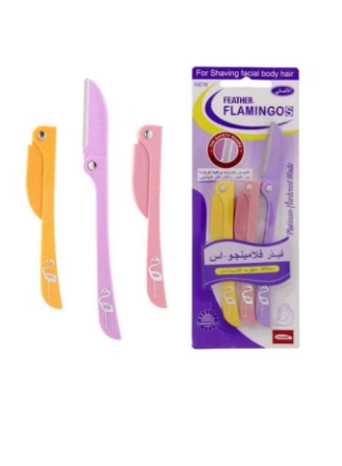 Feather 3-Piece Flamingos Ladies Razor For Facial And Body Hair Yellow/Pink/Purple - Image 2